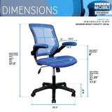 ZUN Techni Mobili Mesh Task Office Chair with Flip Up Arms, Blue RTA-8050-BL