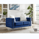 ZUN Navy Blue, 2+3 Seat Sofa Set, Velvet Crystal Buckle Upholstery Sofa, Crystal Feet, Removable 14023036