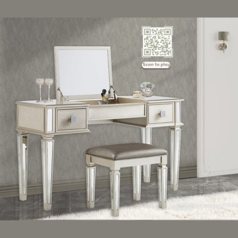 ZUN Mirrored Vanities Desk with Drawers, Bedroom Makeup Vanity Table Set with Mirror and Stool, Flip Up W2170140324