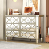 ZUN Elegant Mirrored 6-Drawer Dresser with Golden Lines Storage Cabinet for Living Room, Hallway, WF302318AAN