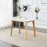 ZUN Imitation marble white sintered stone tabletop with rubber wooden legs, computer desk, W1151P145191