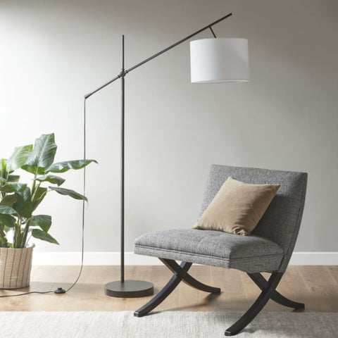 ZUN Adjustable Arched Floor Lamp with Drum Shade B03596589