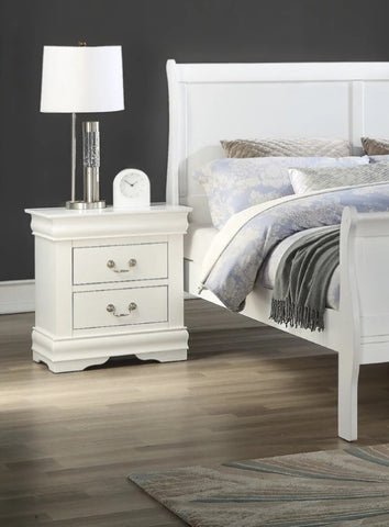 ZUN 1pc White Finish Two Drawers Louis Philip Nightstand Solid Wood Contemporary & Simple Style B01181968