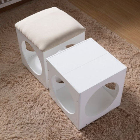 ZUN Multifunction Stackable Play Stool,Wood Stool,Pet Play Stool,Hollow Ottoman,White Finish W102743128