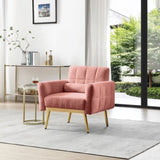 ZUN Upholstered Modern Biscuit Tufted Accent Chair Teddy Fabric Armchair with Comfy Backrest and Waist W714110846