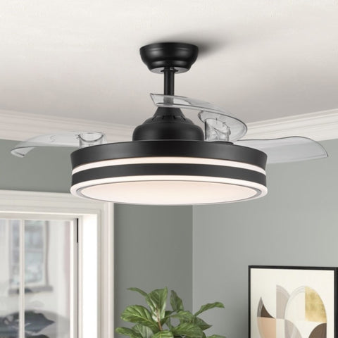 ZUN 42 in. Black Frame Retractable Ceiling Fan with Remote Control W136780792