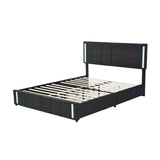 ZUN Queen Size Upholstered Platform Bed with LED Lights and USB Charging, Storage Bed with 4 Drawers, WF309337AAE