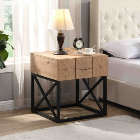 ZUN 21.65'' Luxury Night Stand with Drawer, Metal and Wood End Table,Industrial Bedside Table for Living W1071134243