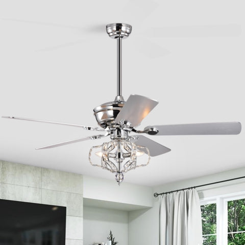ZUN Crystal Ceiling Fan with Lights Fandelier Chandelier Reversible Blades 3 Wind Speeds Remote Control W1592P152989