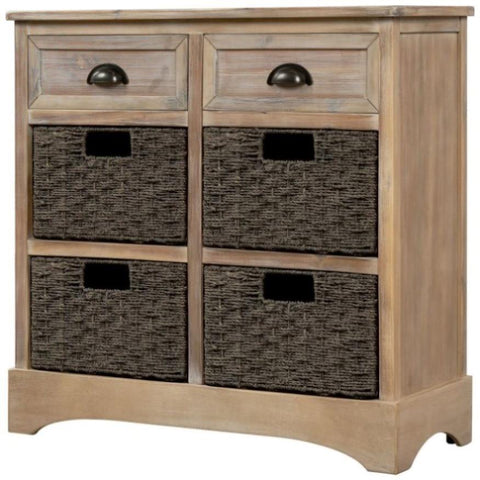 ZUN TREXM Rustic Storage Cabinet with Two Drawers and Four Classic Rattan Basket for Dining/Living WF193442AAN