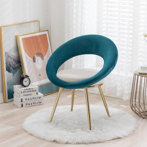 ZUN Peacock Blue+Off-White Velvet Modern accent/Conversation Lounge Chair With Gold Plated Legs, unique W117065091