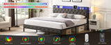 ZUN King Bed Frame Storage Headboard, Charging Station and LED Lights, Upholstered Platform Bed W1916124806