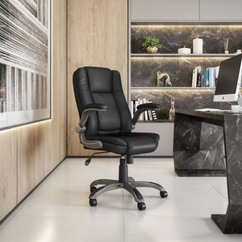 ZUN Techni Mobili Medium Back Executive Office Chair with Flip-up Arms, Black RTA-4902-BK