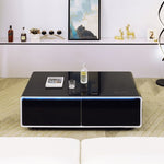 ZUN Smart Table Fridge, Multifunctional Coffee Table, Tempered Glass Table Top and Back Storage W1241122647