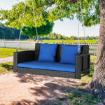 ZUN 49in Black Rattan Blue Cushion Rattan Swing Chair（Swing frames not included） 61313837