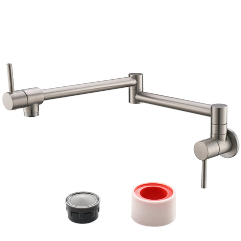 ZUN Brass Folding Faucet 1/2'' NPT Wall Mount Kitchen Faucet Two Handles Cold Water Tap Nickel 01254836