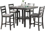 ZUN Classic Dining Room Furniture Gray Finish Counter Height 5pc Set Square Dining Table w Shelves B011119806