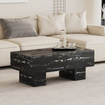 ZUN The black coffee table has patterns. Modern rectangular table, suitable for living rooms and W1151134965