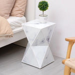 ZUN Geometry End Table, Glass Nightstand, Marble Table, White Table for Bedroom Living Room W104340306