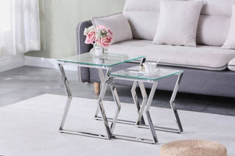 ZUN Nesting End Table Set of 2 Glass Table Set for Living Room W158980698