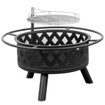 ZUN 30in Outdoor Metal Fire Pit with Cooking Grates Black 29194477