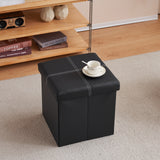 ZUN FCH 38*38*38cm Glossy With LinesPVC MDF Foldable Storage Footstool Black 40581220