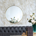 ZUN 24"x28" Gold Round Mirror, Circle Mirror with Iron Frame for Living Room Bedroom Vanity Entryway W2078126762
