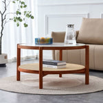 ZUN Modern minimalist circular double-layer solid wood coffee table, craft glass tabletop, second layer W1151104956