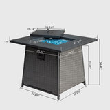 ZUN 28 Inch Propane Fire Pits Table with Blue Glass Ball,50,000 BTU Outdoor Wicker Fire Table with W1859113378