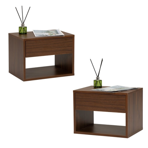 ZUN Wall mounted bedside table set of two - Walnut color W2181P160506