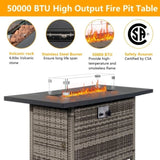 ZUN 43-Inch Fire Table,50000 BTU Gas Firepit with Volcanic Stone Black 42383466