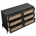 ZUN Modern Cannage Rattan Wood Closet 6-Drawer Dresser Wood Storage Cabinet Sideboard for Bedroom, WF303224AAB