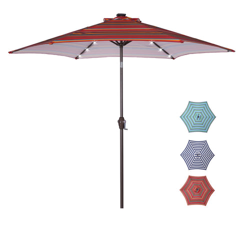ZUN Outdoor Patio 8.7-Feet Market Table Umbrella with Push Button Tilt and Crank, Red Stripes With 24 42115647