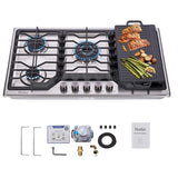 ZUN AHT34IN10S-KP Hothit 34 Inch Gas Cooktop Griddle, 5 Burner Gas Stove top, Cook top stove gas W2218135983