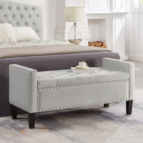 ZUN Upholstered Tufted Button Storage Bench with nails trim,Entryway Living Room Soft Padded Seat with W2186139087