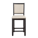 ZUN Beautiful Black Finish Wooden Counter Height Chairs 2pcs Set Beige Color Textured Fabric Upholstered B01155796