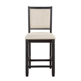 ZUN Beautiful Black Finish Wooden Counter Height Chairs 2pcs Set Beige Color Textured Fabric Upholstered B01155796