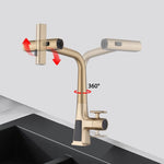 ZUN Brushed Gold Waterfall Kitchen Faucet with Temperature Display, Single Handle Kitchen Faucet with W1217P146518