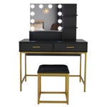 ZUN Large Vanity Set with 10 LED Bulbs, Makeup Table with Cushioned Stool, 3 Storage Shelves 2 Drawers, 57821782
