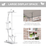 ZUN 5 Tier Metal Plant Stand with Hangers, Half Moon Shape Flower Pot Display Shelf for Living Room W2225142623