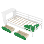 ZUN Twin Size Daybed with Desk, Green Leaf Shape Drawers and Shelves, White WF303126AAK