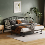 ZUN Twin Size Stylish Metal Daybed with Twin Size Adjustable Trundle, Portable Folding Trundle, Black WF312105AAB