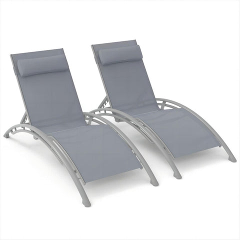 ZUN Outdoor Chaise Lounge Set of 2 Patio Recliner Chairs with Adjustable Backrest and Removable Pillow W1859109689