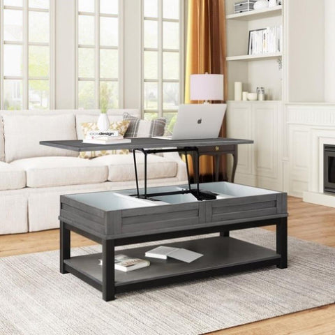 ZUN U-style Lift Top Coffee Table with Inner Storage Space and Shelf WF298652AAE