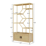 ZUN Rattan bookshelf 7 tiers Bookcases Storage Rack with cabinet for Living Room Home Office, Natural, W116283371