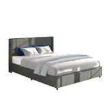 ZUN Anna Full Size Gray Linen Upholstered Wingback Platform Bed with Patented 4 Drawers Storage, Modern B083115498
