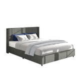 ZUN Anna Queen Size Gray Linen Upholstered Wingback Platform Bed with Patented 4 Drawers Storage, Modern B083115499