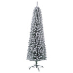 ZUN 7 Feet Prelit Snow Flocked Pencil Christmas Tree Decoration 150 LED UL Plug Warm Lights 570 Branch W1950125605