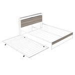 ZUN Queen Size Metal Platform Bed Frame with Trundle, USB Ports and Slat Support ,No Box Spring Needed MF299542AAK