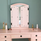 ZUN Dresser Three-Fold Square Mirror Drawers Roman Column Table/Stool Fluorescent Pink 89448772